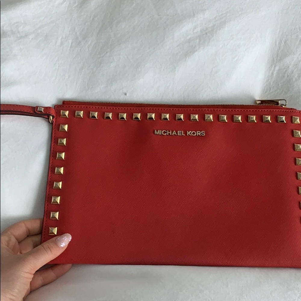 Michael Kors Red Studded Clutch